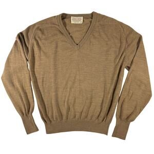 Vintage 60s Tan Brown V-Neck Sweater Orlon Wool USA Men’s Medium Lord Jeff
